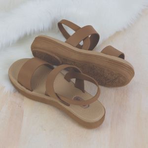 Sendal Sepatu Wedges Tali Wanita Terbaru Camou Ariana Apricot Kekinian Karet Tinggi