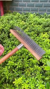 Stainless Steel Floor Brush with Long Handle Wooden Iron Bristle Wire Brush for Garage Patio Garden Pool Moss Cleaning Tools