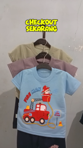 Setelan baju bayi anak laki laki motif karakter MOBIL PEMADAMusia bayi 3 bulan sampai 18 bulan .