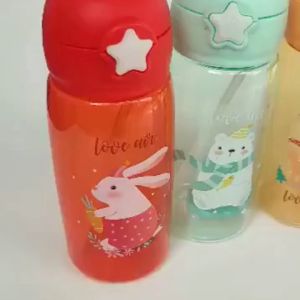 MPBTL004 Botol Minum Sedotan Flip Bening Transparan Berwarna Motif Kartun Water Bottle