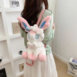 AOGER | Kawaii Plush Shoulder Bag Raichu Mew Sylveon Soft Backpack Travel Bag Gift For Game Fans Daily Outfit Accessory Girl Boy