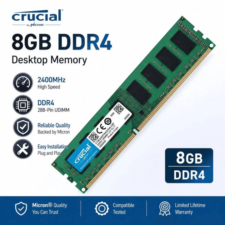 crucial | Crucial Memoria Desktop RAM DDR4 8GB 3200MHz 2400 2133