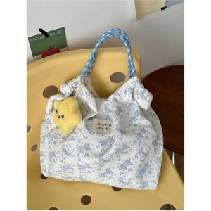 2025 New Spring Summer Large Capacity Commuter Womens Canvas Shoulder Handbag Korean Lazy Stripe Style Casual Tote Bag