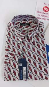 [Việt Tiến Sale] Sơ Mi Ngắn Tay - Regular Fit - Vạt vuông - Họa tiết hình khối màu đỏ sẫm xen ghi