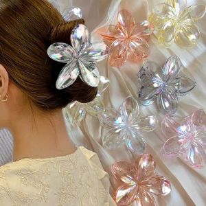 Trendy Transparent Laser Plumeria Flower Hair Claw Clips for Women Girls Summer Frangipani Hair Claws Large Egg Flower Hairpins Beach Hair Accessories