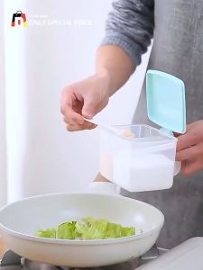 Two Compartments Seasoning Storage Organizer with Spoons Lid Handle Condiment Container Spice Box Kitchen Utensils