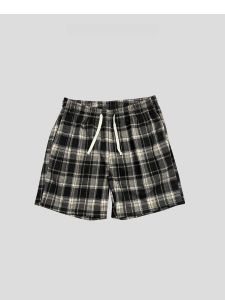 กางเกงขาสั้นทรงสก็อตสีดำขาวสไตล์ย้อนยุคสำหรับผู้ชาย กางเกงขายาวทรงหลวมสบาย ๆ สำหรับการเดินทางในช่วงฤดูร้อน กางเกงขายาวสี่เหลี่ยม