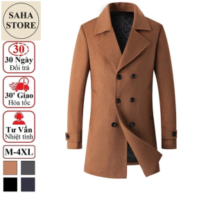 Áo măng tô nam lông cừu cao cấp SAHA26 dáng vừa xanh than xám đen nâu đen big size 3xl 80kg 90kg 100kg 110kg 120kg