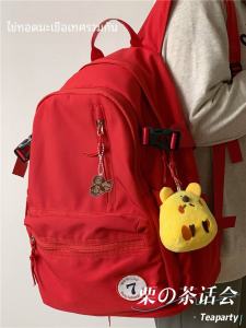 Red Large Capacity Computer Backpack Simple Style for Junior And High School Students Womens Shoulder Bag Casual Leisure Pack