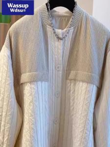 Loose Fit Retro Knitted Striped Jacket for Men And Women Spring Autumn Cotton Coat Large Size 300 Pounds Hong Kong Style Patchwork