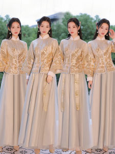 Chinese Style Long Sleeve Maids Dress Winter Warm Wedding Girls Group Fashionable Traditional Costume Female Model Cold Proof
