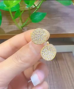 Kemstone Bông tai nữ đá Zircon toàn bộ vòng tròn Bông tai mạ vàng trang sức