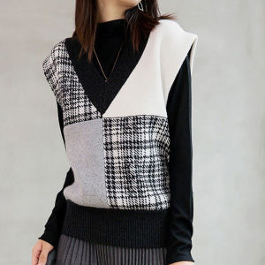 Yoohui ZZ012 Rompi Korea Tanpa Lengan Longgar V-neck Rompi Kisi-kisi Sweater Rajutan Rompi