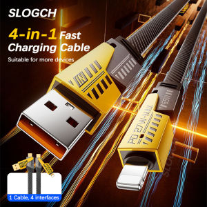 4 in 1 USB C+Lightning Cable For 65W Fast Charging Nylon Wire For Apple iPad Macbook iPhone 15 14 13 12 11 Pro Max Charger Data Cable Type C To USB A Port For Samsung Huawei Xiaomi