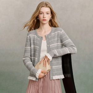 Striped Knit Sweater Feminine Fall Slim Ocollar Long Sleeve