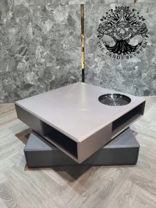 Bàn trà sofa bàn phòng khách bàn cafe nội thất nhập khẩu cao cấp kiểu Ý hộp vuông bạc xoay giả Inox Rubik Cube