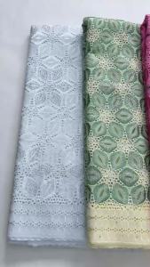 Romantic Pink Embroidered African Cotton Lace | Nigerian Swiss Voile Lace With Stones Flowers & Openwork Edge For Wedding Dress