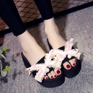 Dép Đế Dày Đi Biển Mùa Hè Cho Nữ 2025 Dép Đế Đơn Thắt Nút Bướm Thời Trang Mới Ngoài Trời Dép Đế Cao Gót Đi Biển Thường Ngày