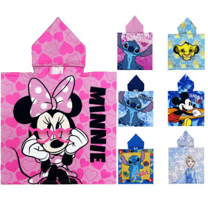 ผ้าเช็ดตัวเด็กการ์ตูน Hooded Minnie เสื้อคลุมอาบน้ําสําหรับเด็กผู้หญิงผ้าเช็ดตัวชายหาด Stitch Mickey พิมพ์ Cape ผ้าขนหนูนุ่ม Poncho