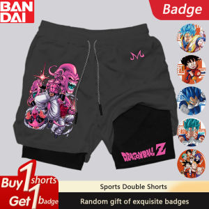 Bandai | 2025 Dragon Ball Anime Peripheral GOKU Majin Buu Printed Double-layer Shorts American Sports Mens Summer Loose Breathable Pants