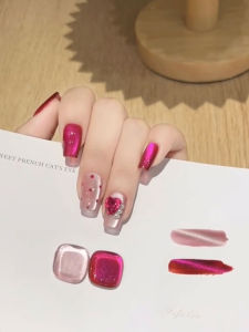 Pink Girl Fruit Cat Eye Polka Dot Nail Art Flashing Heart Diamond White Enhancing Handmade Wearable Nail Tips Luxury Gift Box