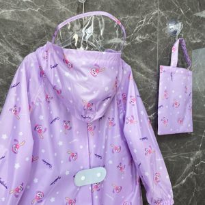 Lightweight Breathable Portable Childrens Raincoat with Rabbit Zipper And Hood for Girls Backpack Position Family Matching