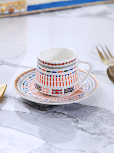 European Style Ceramic Tea Cup Set with Handle Pastries Afternoon Tea Floral Decal Dinnerware Small Cup for Home And Restaurant
