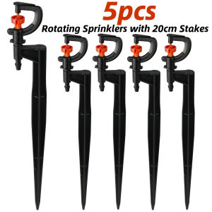 KESLA 5pc 360° Rotating Micro Watering Irrigation Sprinkler Sprayer on 20cm Stake 1/4" Barb Connector Lawn Farm Greenhouse Plant