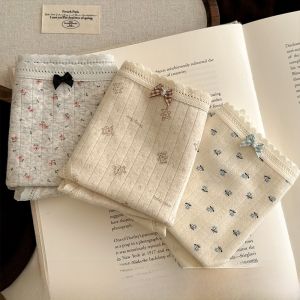 Antibacterial Pure Cotton Triangle Panties for Women Sweet Floral Print Extended Crotch Short Pants Breathable Comfortable Underwear
