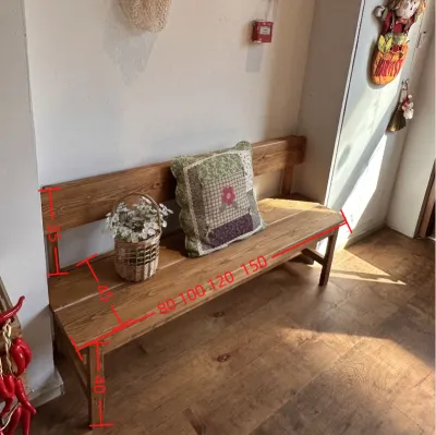 Vintage Retro Wooden Bench with Backrest