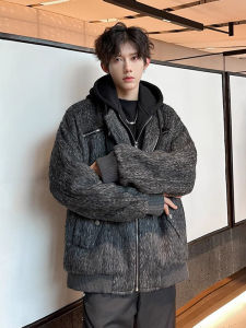 Gray Woolen Mens Jacket Spring Autumn Thick Warm Hooded Coat American Trendy Brand Casual Fashionable Outerwear Coat