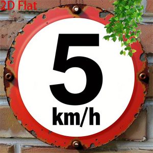 CIFbuy | Vintage 5 km/h Speed Limit Metal Sign Retro Round Red White Wall Decor for Garage Cafe Home Lightweight Durable 2D Flat Plaque