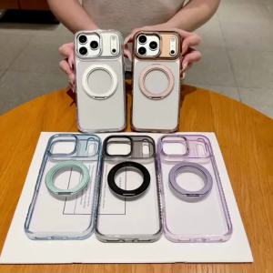 szhaiyu | For iPhone 18 17 16 15 14 13 Por Max Case For Magsafe With Luxury Magnetic Metal Lens Frame 360° Rotating Stand Shockproof Cover