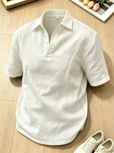 Breathable Thin Linen and Icesilk Mens Polo Shirt