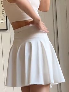 FASHLOVER Sports short skirt  womens summer yoga skirt tennis white pleated skirt anti glare