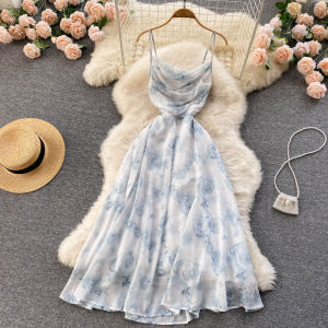 Gentle Floral Slip Dress Summer New New Arrival Super Mori First Date Tight Waist Seaside Vacation Beach Dress for Women