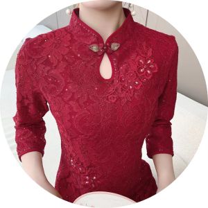 Elegant Red Wedding Dress Cheongsam Qipao Young Festive Matron of Honor Costume Autumn High Quality Gown Short Slant Collar