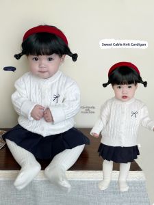 Embroidered Bow Knitted Cardigan Set Sweater
