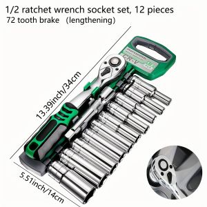 NiuXiang | 12pcs 72 Teeth Ratcheting Socket Wrench Set Quick Release Reversible Ratchet Handle and Swappable Spanners Metric Socket Wrench
