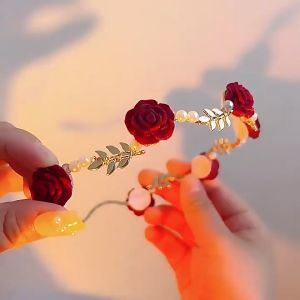 【Bestella✨COD】Ikat Rambut Mutiara Bunga Mawar Gaya Prancis Ikat Rambut Sense Tingkat Lanjut Vintage