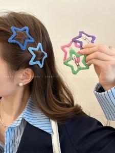 Colorful Star Hair Clip Womens New 2024 Beachside Forehead BB Side Hair Card Headwear Original Design Fresh out Fashion Accessory