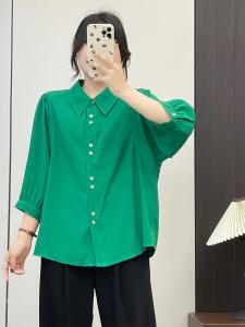 Huiyige Early Autumn Womens Three-Quarter Sleeve Shirt Work Clothing Business Shirt K-style Casual Elegant Solid Color Shirt