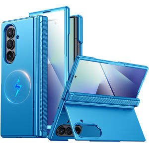 for Samsung Galaxy Z Fold 7 Magnetic Case with Hidden KickstandBuilt-in 9H Glass Screen Protector & Hinge Protection-Purple