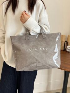 New DuPont Paper Jelly Bag Transparent Waterproof Large Capacity Tote Bag Fashionable for Commuting Work Handbag Casual Style