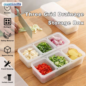 JustLiving 3 Grids Refrigerator freshness box Kitchen Refrigerator Special Fruit and Vegetable Drain Box Onion/Garlic/Ginger Storage Box Home kitchen draining onion box