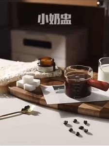 HOME BEST 1pc Double Spouts Coffee Shot Glass With Wood Handle Measuring Cup Triple Pitcher Milk Espresso Barista Use Home Living