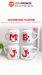 Mug Love Valentine Inisial Nama / mug gagang love Kado hari kasih sayang