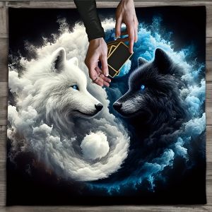 VIKAMA Yin-Yang Twin Wolves Tarot Tablecloth Astrology Oracle Game Mat Divination & Witchcraft Home Decor Themed Decor