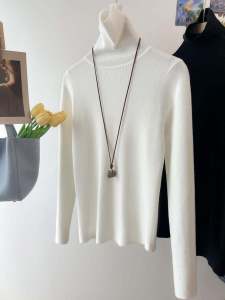 Womens Pure Color High Collar Knitted Long Sleeve Base Shirt Slim Fit Autumn Winter Inner Wear Turtleneck Sweater