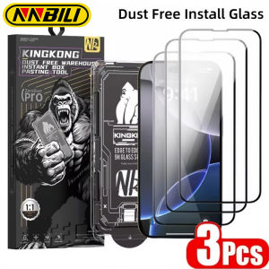 NNBILI 3PCS Easy Install HD Clear Glass For iPhone 17 16 15 14 13 12 11 Pro Max 17Air Dust Free Screen Protector Easy To lnstall